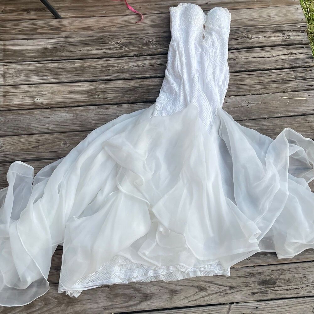 Strapless Sequin Lace Mermaid Wedding Dress with Tiered Organza Skirt